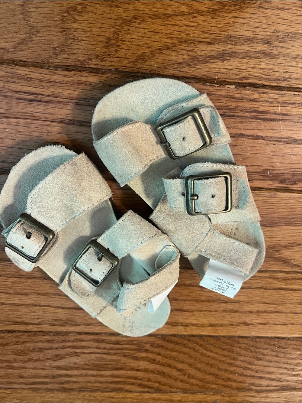 Janie and Jack Beige Suede Double-Buckle Baby Sandals